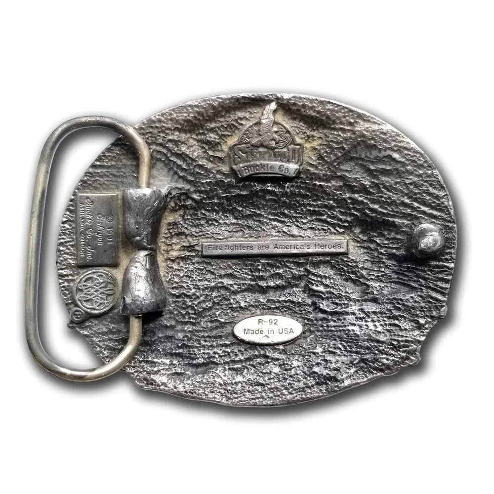 Vintage Belt Buckle Pewter‎ 1991 Fire Department Fire Fighter USA Made Siskiyou